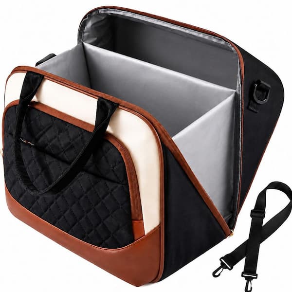 Black Insulated Lunch Bag with Wide Opening, Cup Holder and Adjustable Shoulder Strap for Work or Picnic