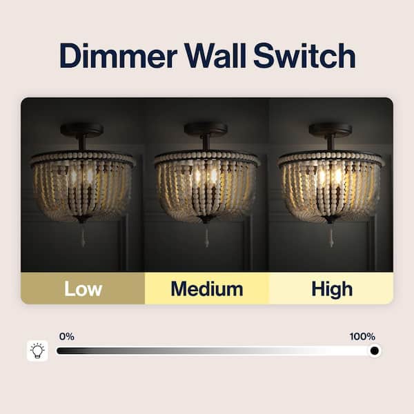 JONATHAN Y Allie 14 in. Wood Beaded/Metal LED Flush Mount, Black