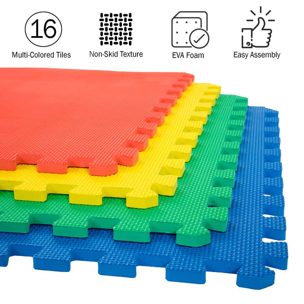 Multicolor EVA Foam Interlocking Floor Tiles, 16-Pack, 24" x 24"