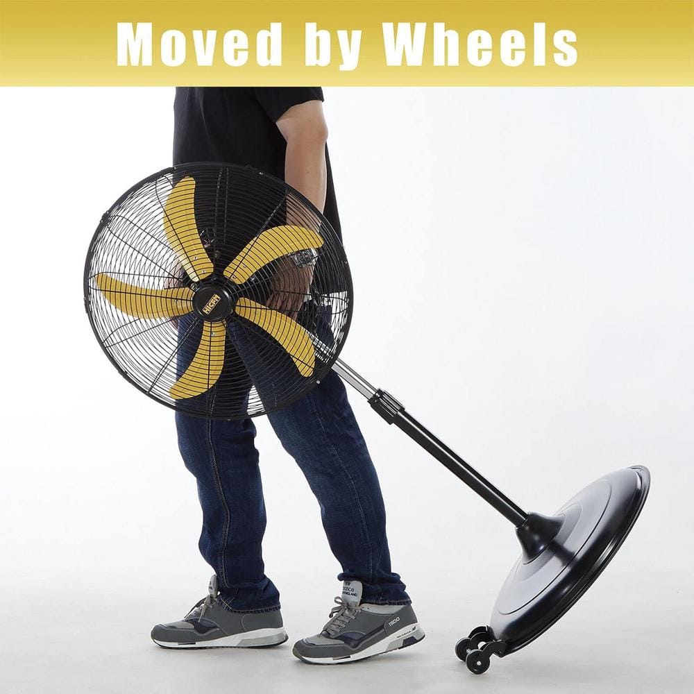20-inch Yellow Aluminum Oscillating Pedestal Fan with Adjustable Height