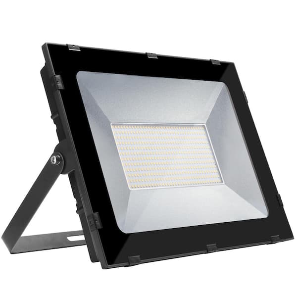  200-Watt Black Outdoor Integrated LED Thin Flood Light Warm White 3000K