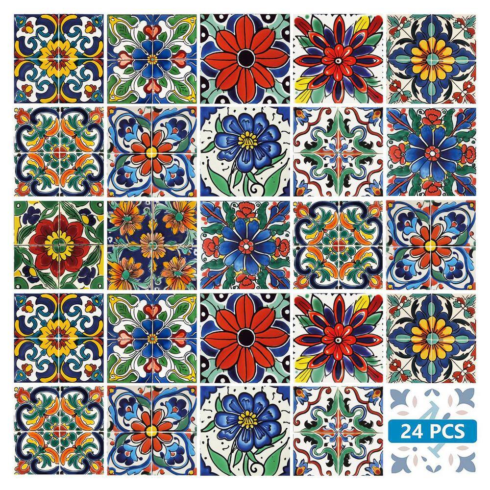 Colorful 4x4-inch Vinyl Peel and Stick Mosaic Tile Set