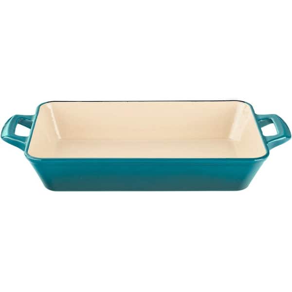 La Cuisine Small Deep Cast Iron Roasting Pan with Enamel in High Gloss Teal