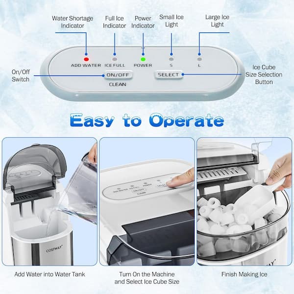 VEVOR Countertop Ice Maker 33 lb./24 H Self-Cleaning Portable Ice Maker 2  Ways Water Refill Ice Machine with 2 Size Bullet Ice ZDBTMSZB33LBSD7FDV1 -  The Home Depot