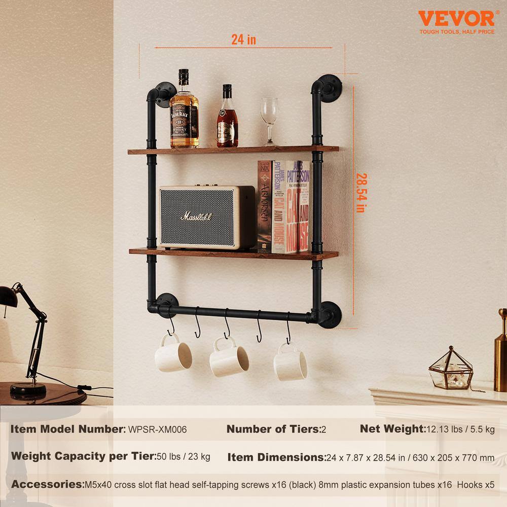 Black and Brown Industrial Steel and Wood Wall-Mount Accent Shelf