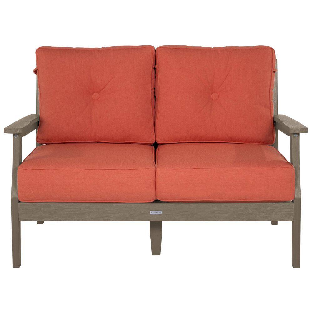 Lehigh Woodland Brown Recycled Plastic Outdoor Deep Seating Loveseat with Sunbrella Canvas Persimmon Cushions price history on PriceWatchPro