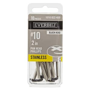 #10 x 2 in. Black Stainless Steel Phillips Pan Head Standard Sheet Metal Screw (10-Pack)