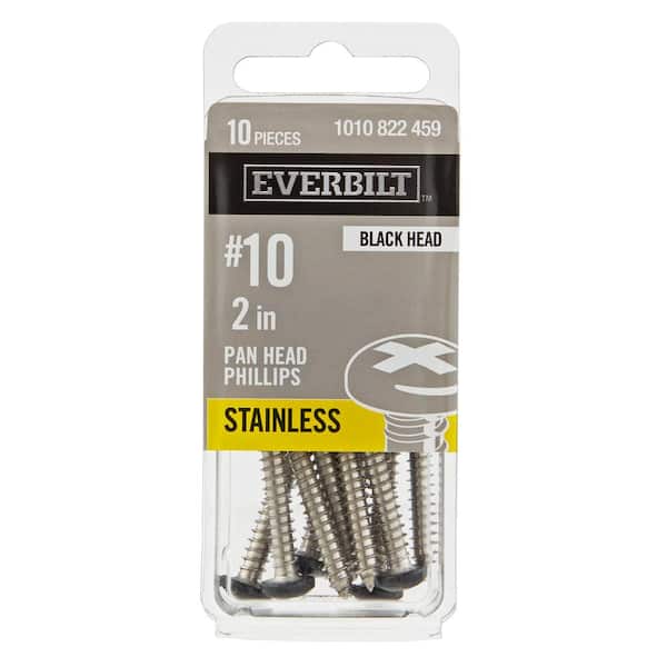 Everbilt #10 x 2 in. Black Stainless Steel Phillips Pan Head Standard Sheet Metal Screw (10-Pack)