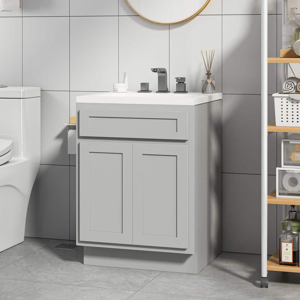 Gray 24" Freestanding Shaker-Style Vanity Cabinet