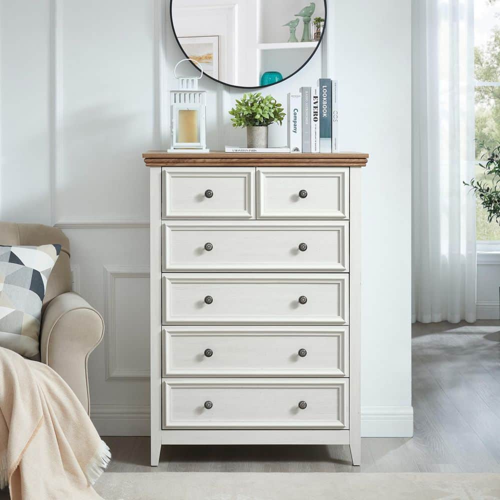 Beige 44.29 in. H Accent Cabinet with 6-Drawers