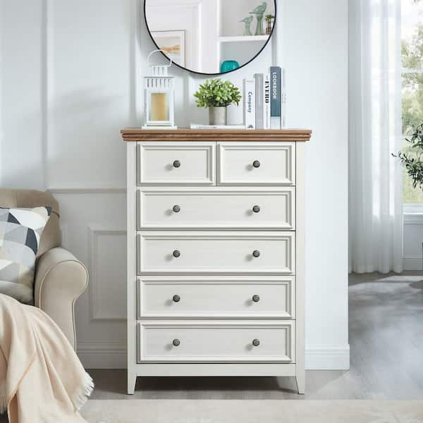 Beige 44.29 in. H Accent Cabinet with 6-Drawers