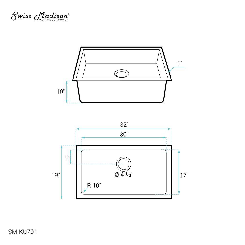 Rivage 32" Stainless Steel Single Basin Undermount Kitchen Sink