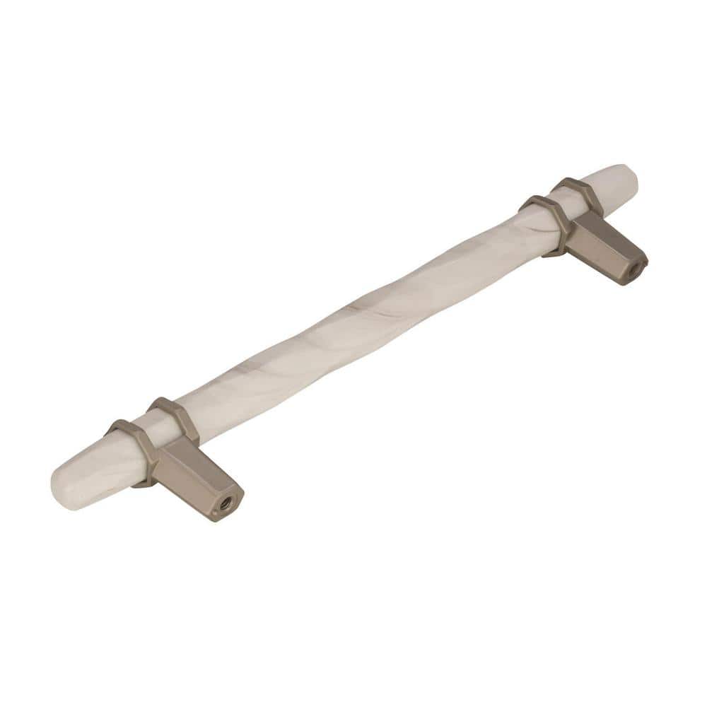 8.75" Brushed Nickel and Marble White Bar Pull