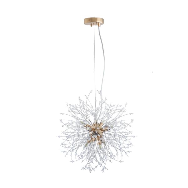 Unbranded 19.6 in. W 8-Light Modern Golden Iron 3 Color Lights Multi-Particle Spherical Crystal Pendant Light Dimmable Adjustable