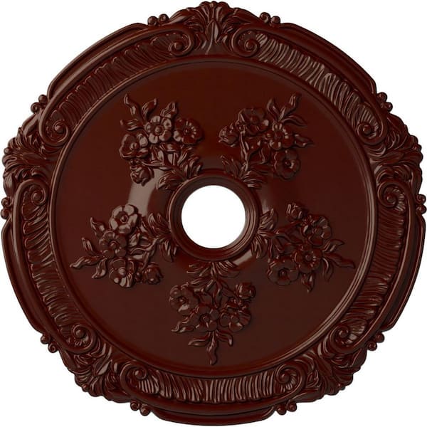 Ekena Millwork 1-1/2" x 26" x 26" Polyurethane Attica with Rose Ceiling Medallion, Brushed Mahogany