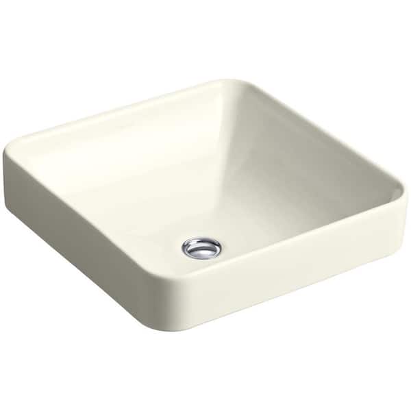 KOHLER Vox 16 in. Square Vitreous China Vessel Sink in Biscuit with Overflow Drain