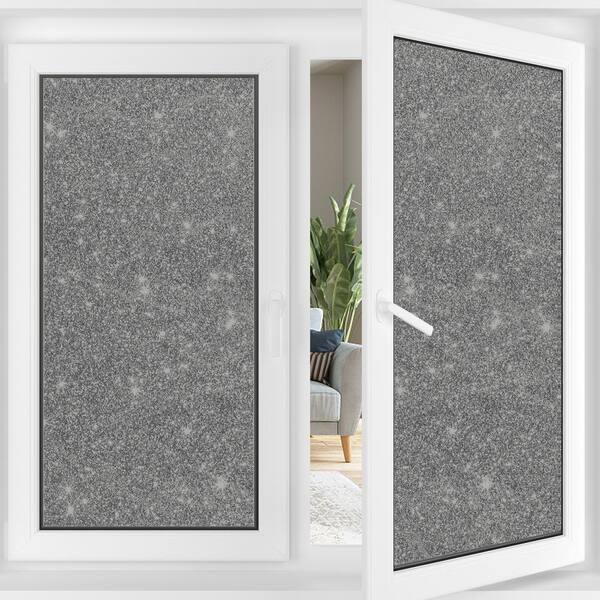 HIDBEA 17.5 in. W x 78.7 in. L Grey Glitter Frosted Privacy