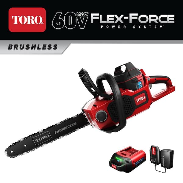 Toro 60-Volt Max Lithium-Ion Brushless Cordless 16 in. Chainsaw - 2.0 Ah Battery and Charger Included