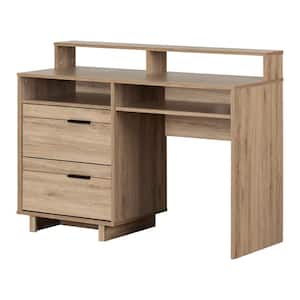 Fynn 47.5 in. Rectangle Rustic Oak Laminated Particle Board 2-Drawer Desk with Hutch