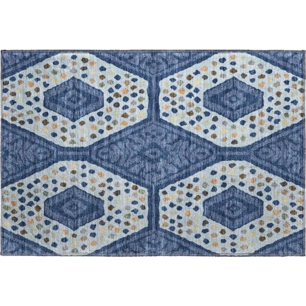 Mayfield Premium Machine Washable Abstract AMF2457 Navy 2 ft. x 3 ft. Accent Rug