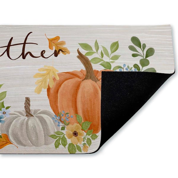 Gather Welcome Autumn Pumpkins Orange 18 in. x 30 in. Polyester Non-Slip Outdoor Door Mat