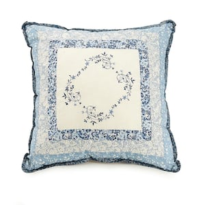 Charlotte Blue Embroidered Square 16 in. x 16 in. Decorative Pillow