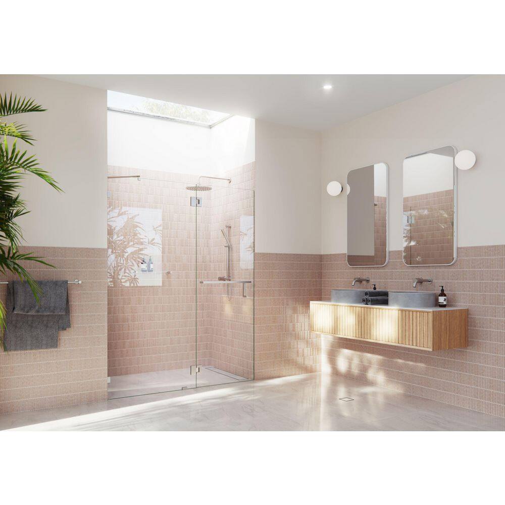 Mimas 62.75 in. W x 78 in. H Glass Hinged Frameless Towel Bar Shower Door in Brushed Nickel with Clear Glass price history on PriceWatchPro