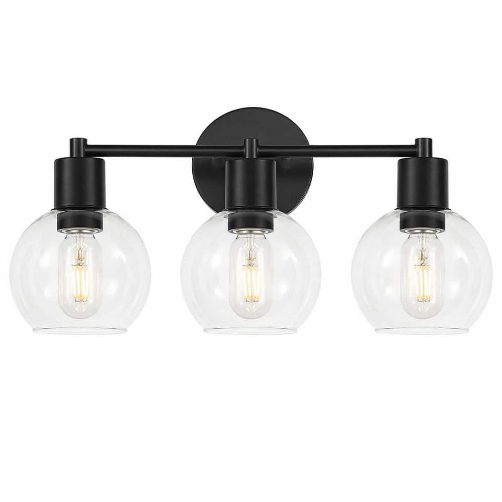 19.7 in. 3-Light Matte Black Vanity Light Industrial Bathroom Vanity Light Fixtures with Clear Glass Shades for Hallway price history on PriceWatchPro