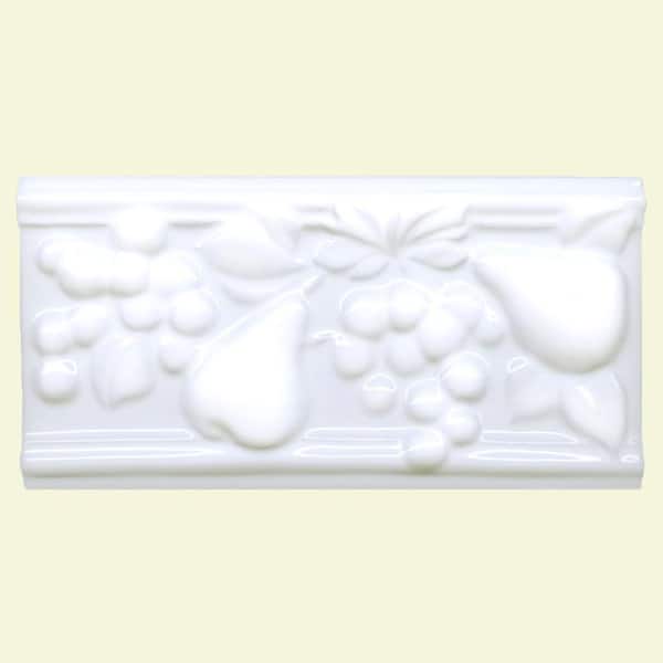 Merola Tile Bumpy Blanco Pear and Grape 4 in. x 8 in. Ceramic Listello Wall Trim Tile