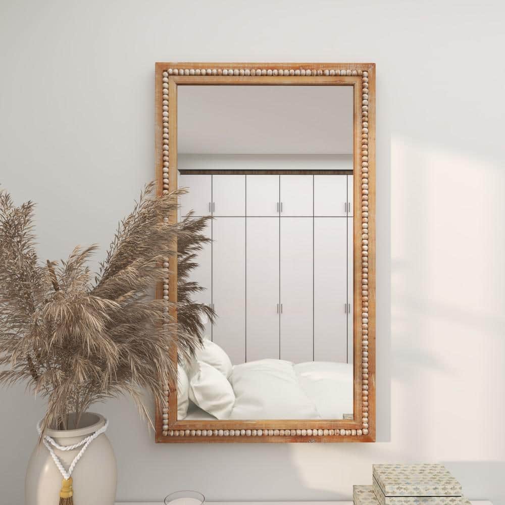 Litton Lane 48 in. x 28 in. Distressed Rectangle Framed Light Brown Wall  Mirror with Beaded Detailing 43590 - The Home Depot