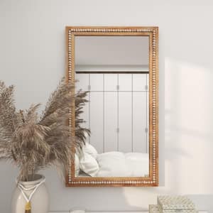 48 in. x 28 in. Distressed Rectangle Framed Light Brown Wall Mirror with Beaded Detailing