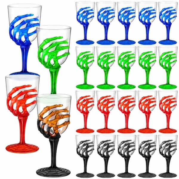 12 oz Halloween Skeleton Hand Plastic Goblets Spooky Party Cups Champagne Glassware Set of 24 in 4 Colors