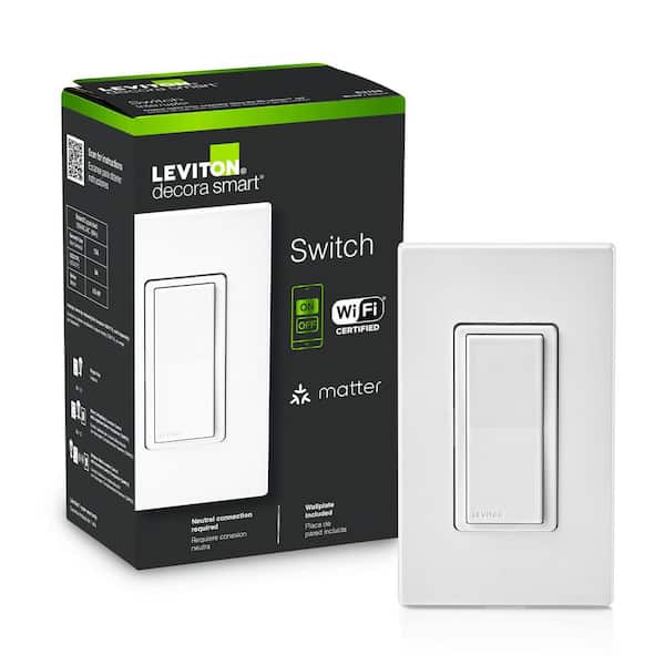 Decora Smart Switch, Wi-Fi, On/Off Control Lights/Fans, 15A Gen Use, 3A LED, 1/3 HP, Neutral Required, White D315S-1RW