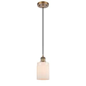 Hadley 1-Light Brushed Brass Shaded Pendant Light with Matte White Glass Shade