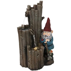 17 in. Resting Gnome Outdoor Tiered Water Fountain with LED Light