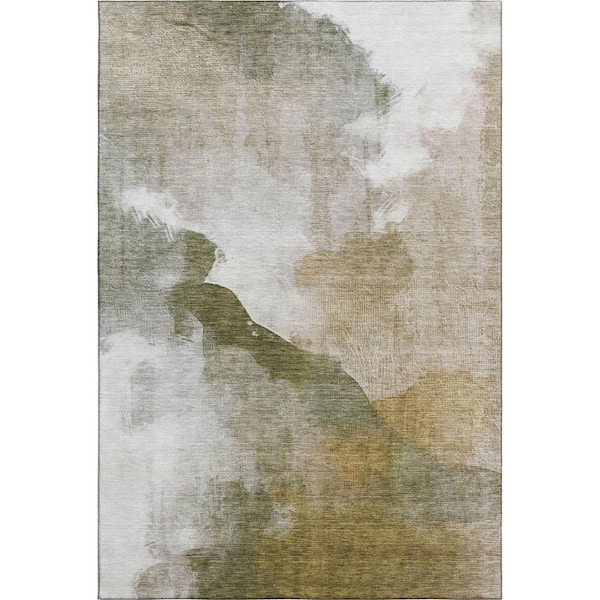 Mayfield Premium Machine Washable Abstract AMF2043 Green 3 ft. x 5 ft. Area Rug