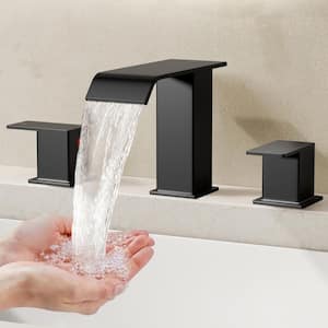 8 in. Widespread Double Handle Bathroom Faucet with Pop-up Drain in Matte Black