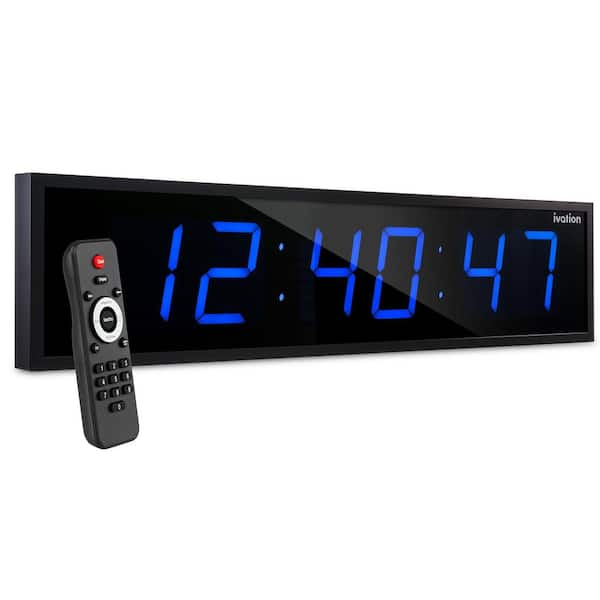 Ivation 48 in. Blue Large Digital Wall Clock, LED Digital Clock with Timer and Alarm