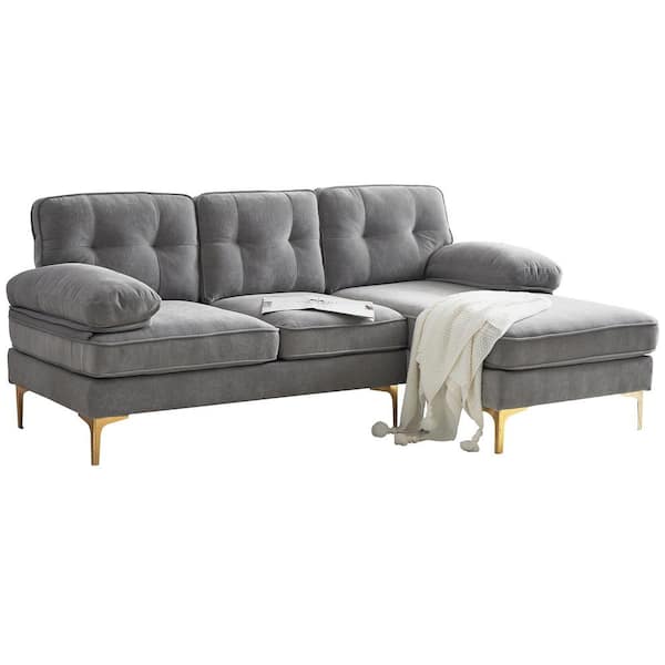 83 in. Modern Square Arm Velvet L-Shaped Sofa, Couches for Living Room, Bedroom in Light Grey