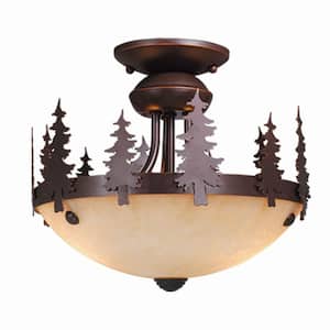 Yosemite 2L LED Bronze Rustic Tree Semi Flush Mount Ceiling Light or Fan Light Kit