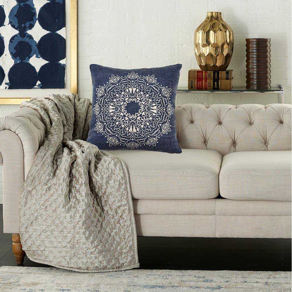 Navy and Cream Square Medallion Throw Pillow