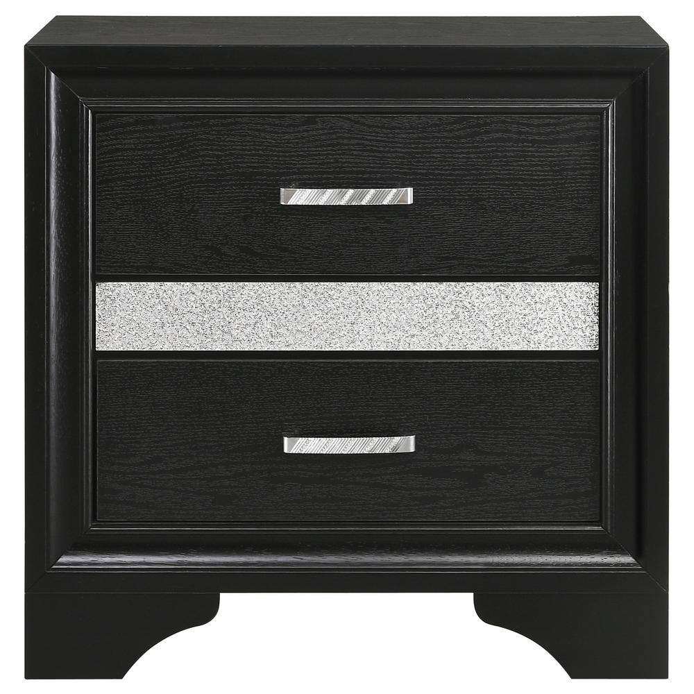 Contemporary Black 2-Drawer Nightstand with Rhinestone Handles