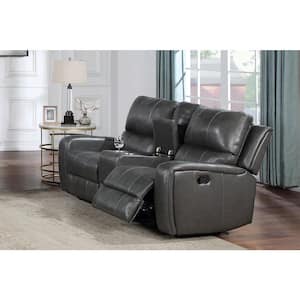 New Classic Furniture Linton 72 in. Gray Leather 2-Seater Loveseat with Dual Recliners