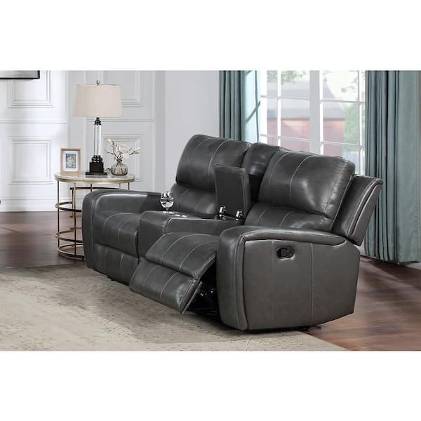 NEW CLASSIC HOME FURNISHINGS New Classic Furniture Linton 72 in. Gray Leather 2-Seater Loveseat with Dual Recliners