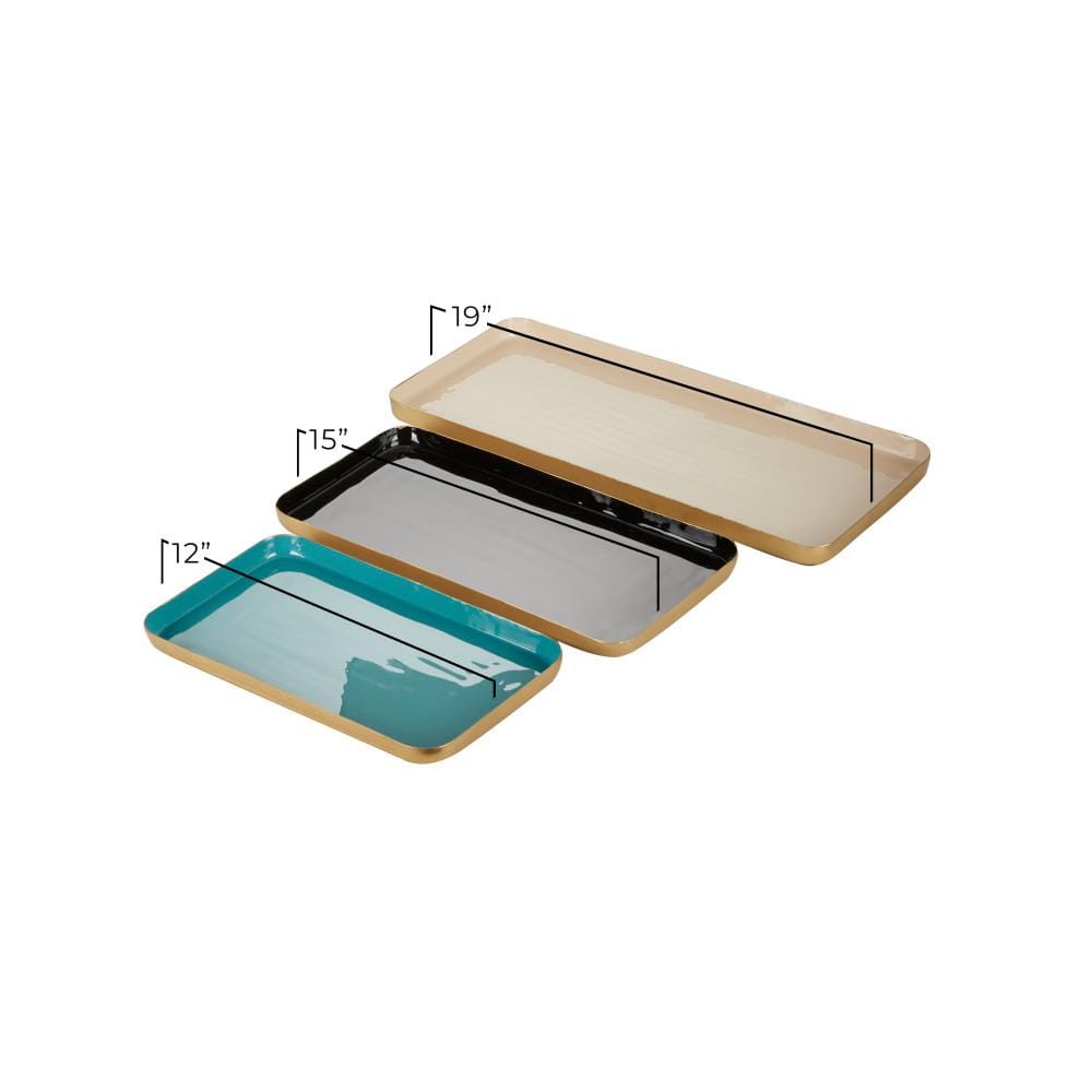 Multi-Colored Mango Wood and Enamel Serving Trays, Set of 3