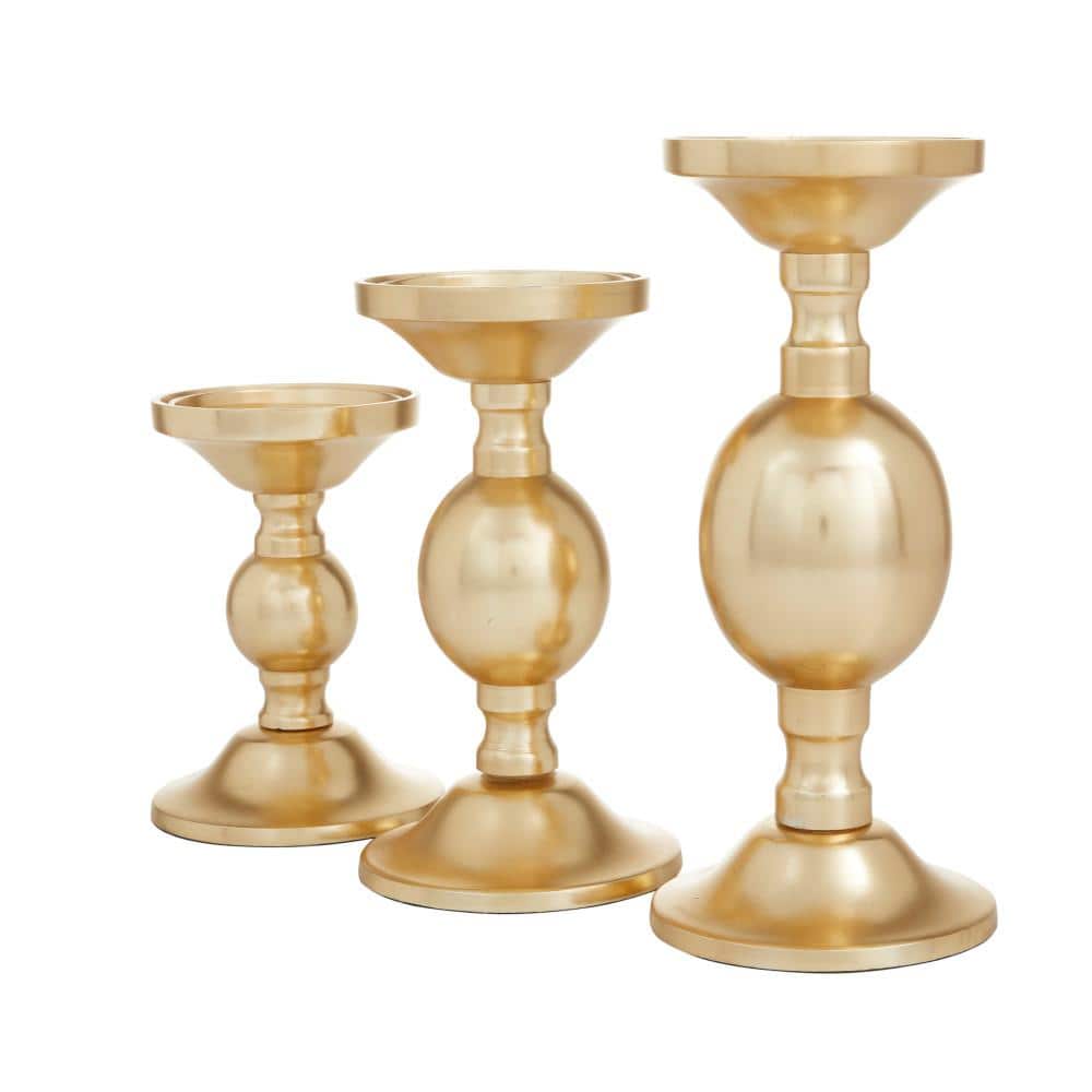 Gold Aluminum 3-Piece Pillar Candle Holder Set