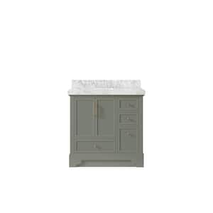 Alys 36 in. W x 22 in. D x 36 in. H Left Offset Sink Bath Vanity in Evergreen with 2 in. Carrara Marble Top