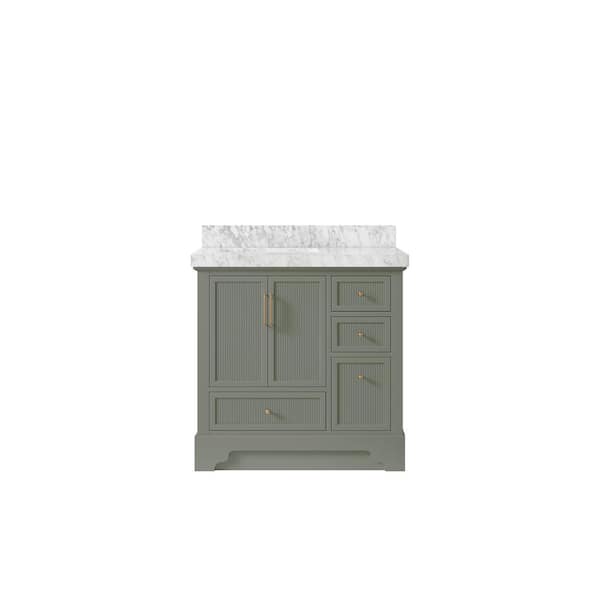 Willow Collections Alys 36 in. W x 22 in. D x 36 in. H Left Offset Sink Bath Vanity in Evergreen with 2 in. Carrara Marble Top