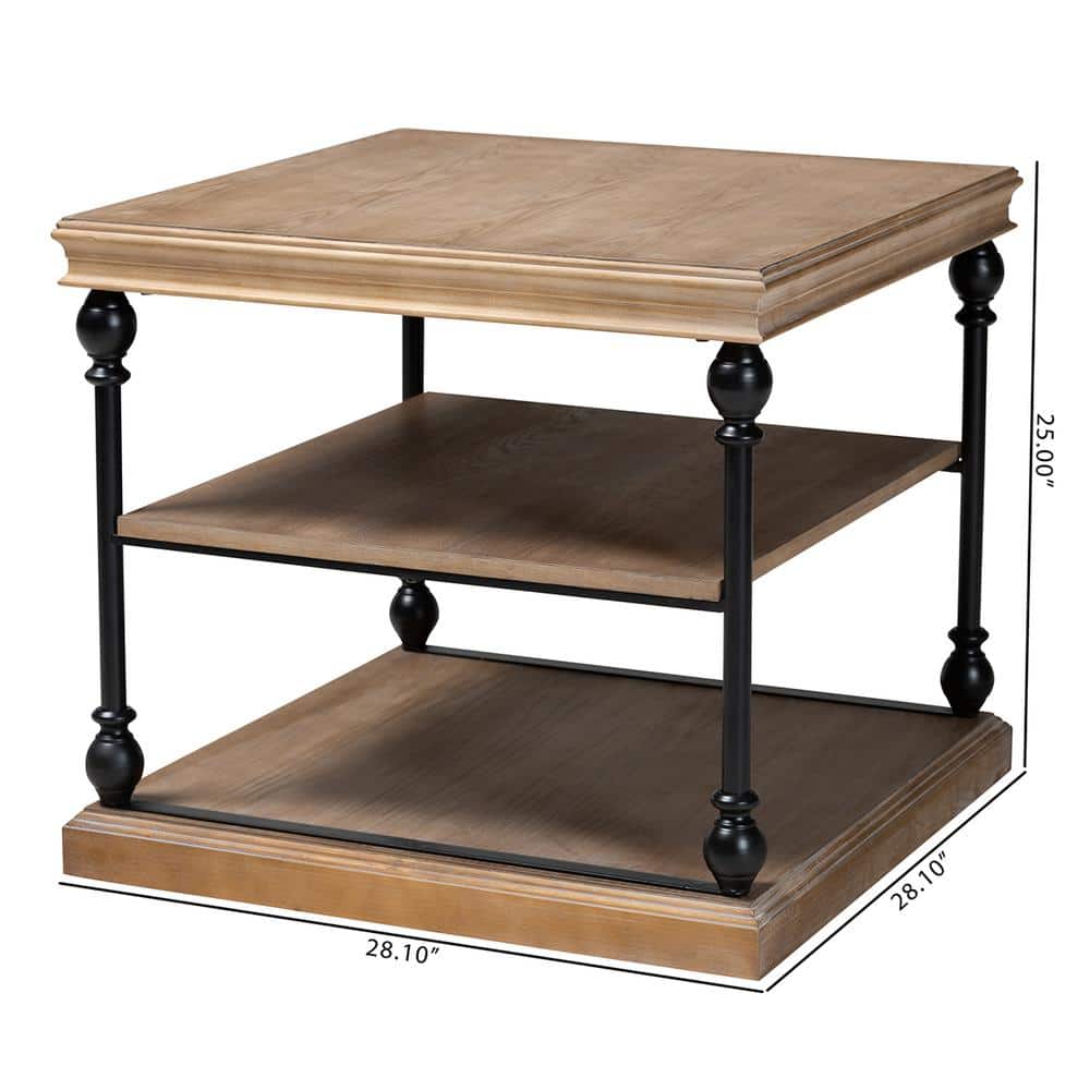 Sebastian Industrial Greywashed Wood & Black Metal 3-Tier End Table