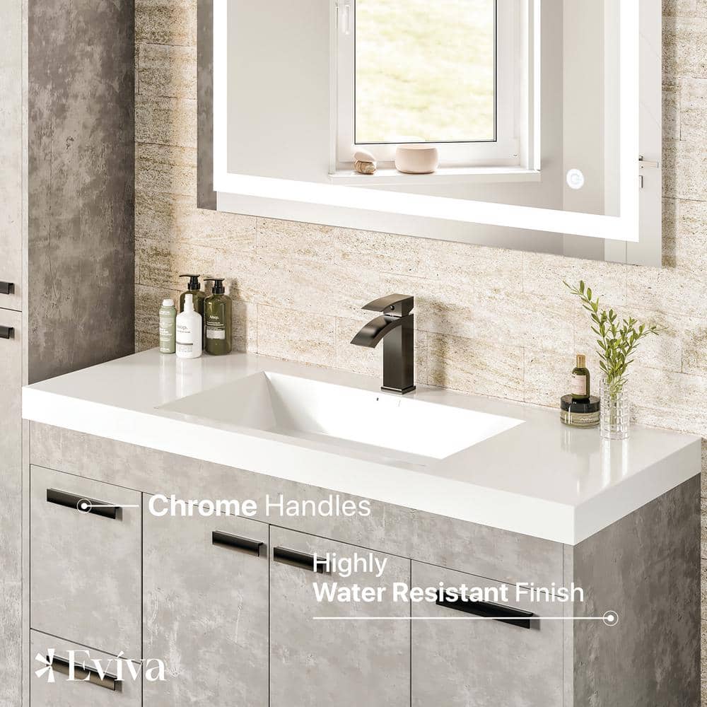 Lugano 48" Cement Gray Modern Bathroom Vanity with White Acrylic Sink